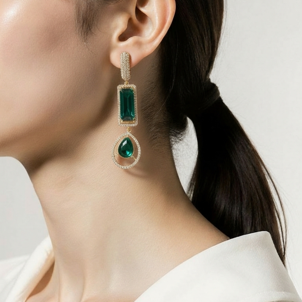 Elegant Gold and Green Drop Earrings
